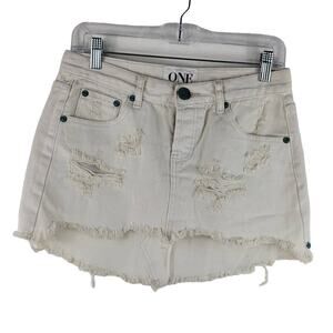 One By One Teaspoon Junk Yard White Turquoise Button Fly Frayed Hem Skirt 25